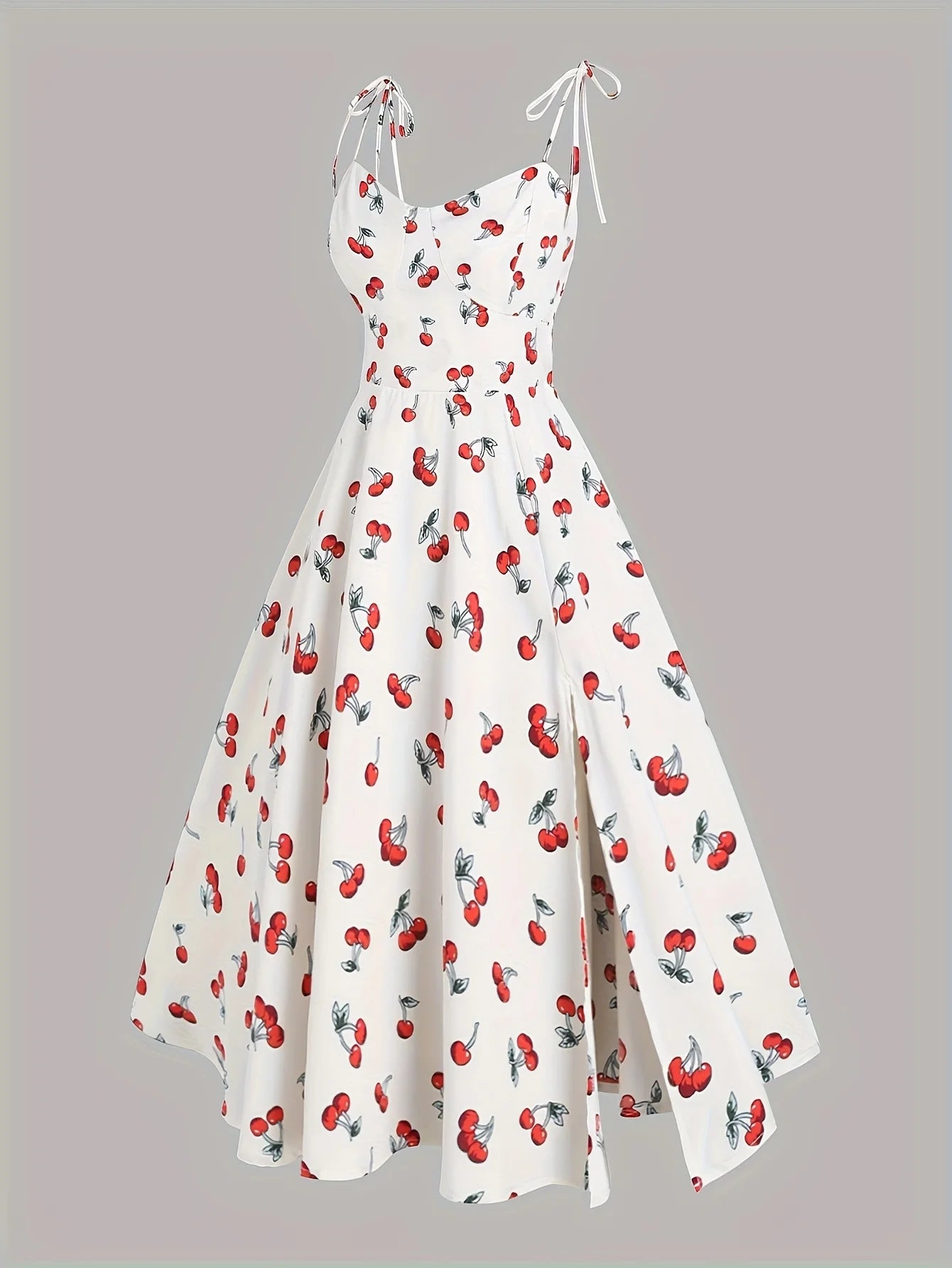 European and American fashion plus size women's new flower print A-line skirt bow tie slit dress