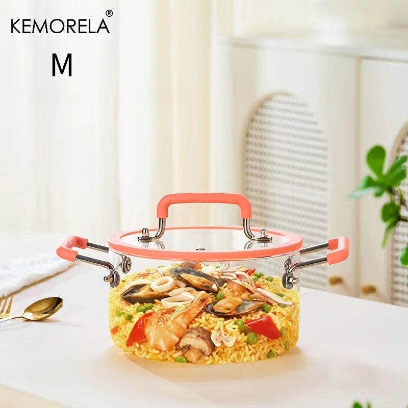 1PCS Glass Saucepan with Lid Multiple Capacity Options Heat-Resistant Glass Cooking Pot Dual Handle Soup Pot Kitchen Cooking