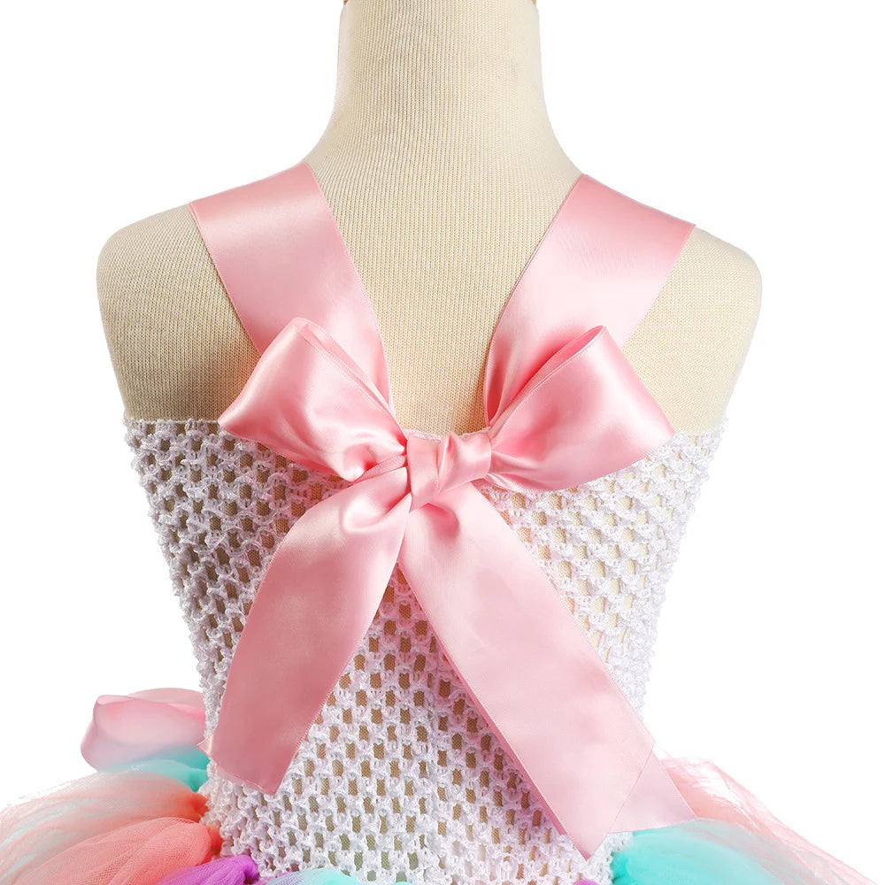 Pastel Flower Unicorn Dresses for Girls Christmas Halloween Costumes for Kids Birthday Party Outfit with Wings Horns Hairbow