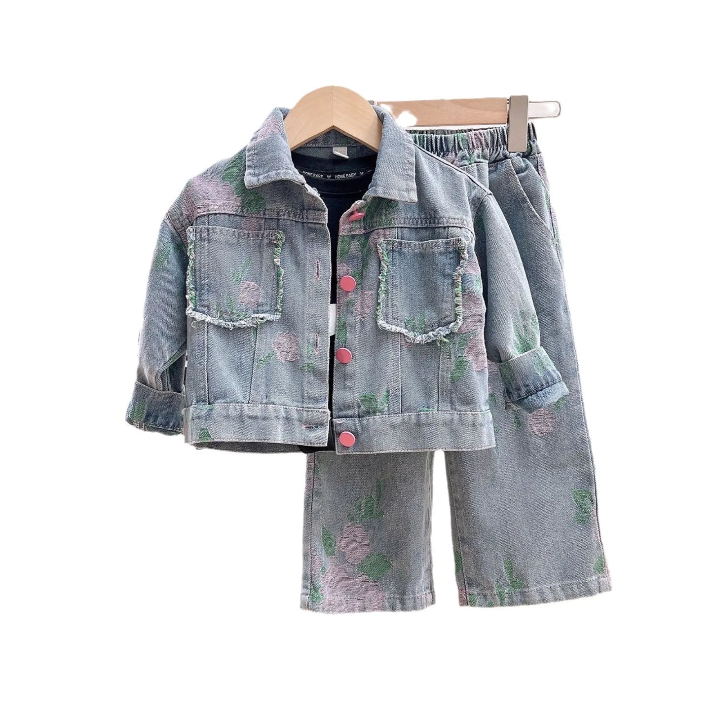 Girls' Clothing Sets 2025 Spring and Autumn New Children's Clothing Cute Denim Jacket Cardigan+ Straight Leg Jeans Kids Suit