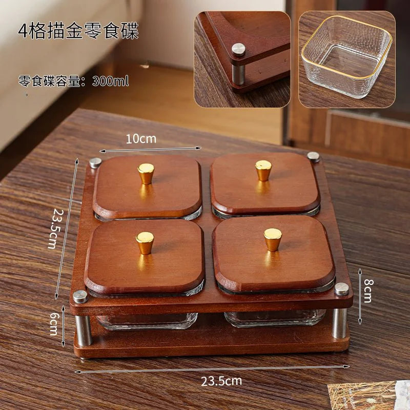 Deluxe Glass Fruit Snack Tray Household Living Room with Cover Grid Creative Dried Fruit Dim Sum Candy Tray