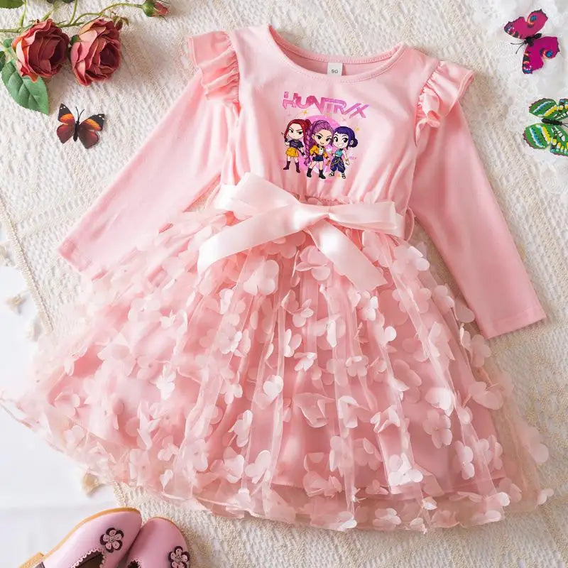 K-Pop Hunters Zoey Mira Rumi Girl Long Sleeve Princess Dress Butterfly Kid Casual Spring Beautiful Birthday Party Dress 2-6Y