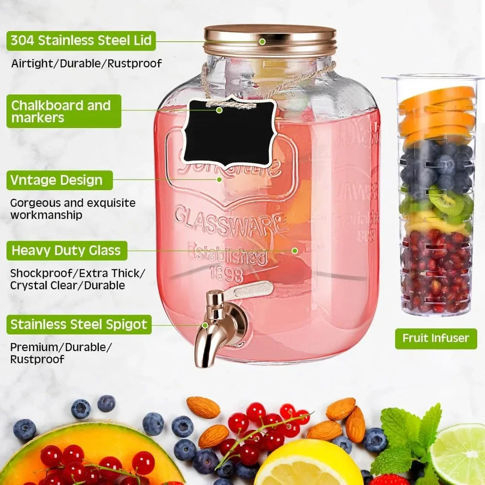 BestsellerBestseller3 pcs 2 gallon glass drink dispenser with stand and lid mason jar beverage dispenser with stainless steel sp