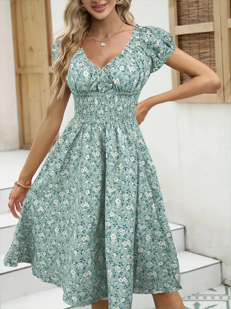 New European and American cross-border fashion women's vintage floral French-style dress