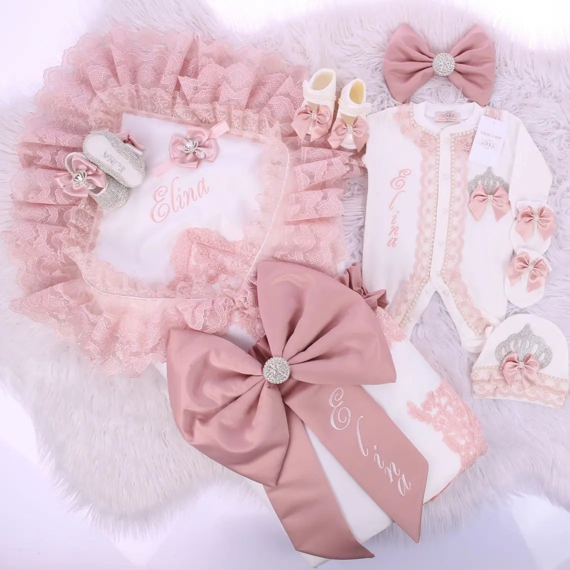 Baby Girl Boy Princess Prince Hospital Exit Newborn Bling Outfits Baby Bottles Gift Set Baby Shower Gift 5pcs Crown Romper
