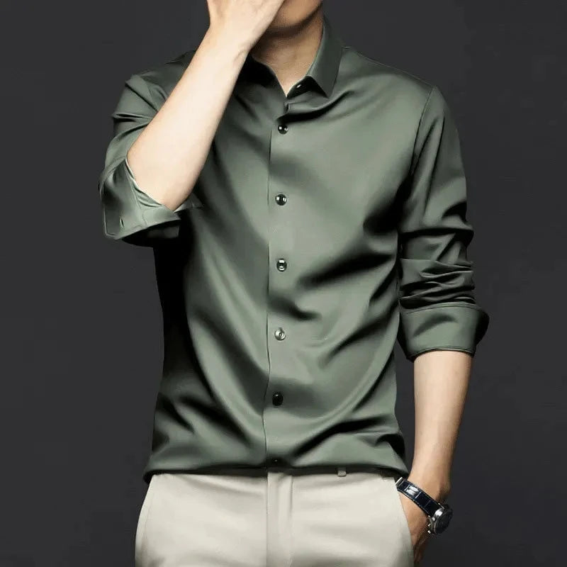New Stretch Anti-Wrinkle Men's Shirts Long Sleeve Dress Shirts For Men Slim Fit Camisa Social Business Blouse White Shirt S-6XL