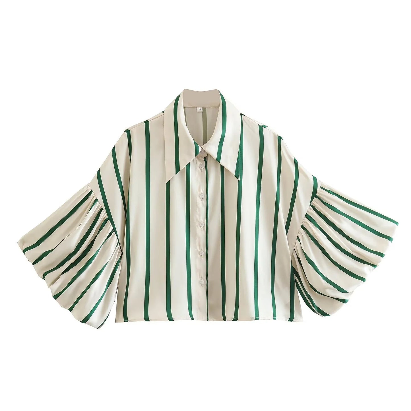 Women Striped Shirts Female Loose-Fit Bubble Sleeve Printed Shirts Lady Casual Youthful Energetic Short Sleeved Tops Clothing