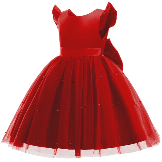 New Year Gift Kids Bowknot Flower Elegant Baptism Princess Dress Pageant Birthday Party Wedding Gown Baby Girl Christmas Dress