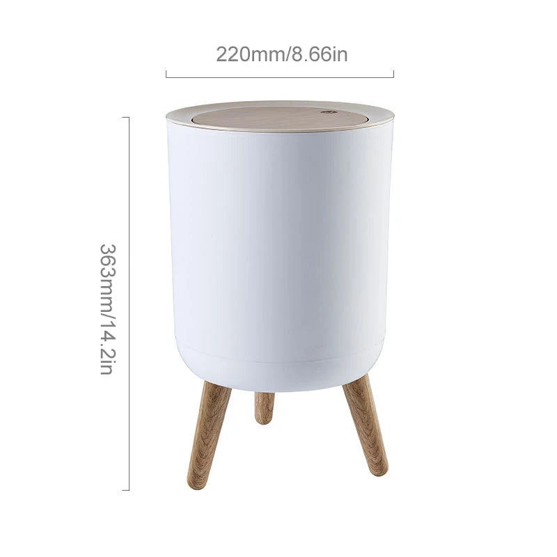 Wooden High Foot Trash Can For Bathroom Creative Kitchen wastebin with Press Cover Living Room Toilet Garbage container