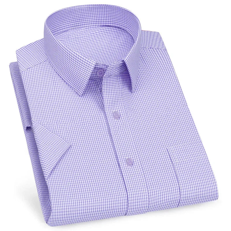 Men's Premium Striped Plaid Short Sleeve Shirts Summer Business Casual Branded Workwear Purple Blue 6XL Plus Large Size KOACUS