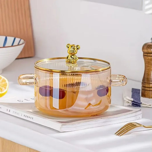 1500ML Clear Glass Saucepan with Dual Handles Soup Cooking Pot with Cover Heat Resistant Kitchen Cooking Tools