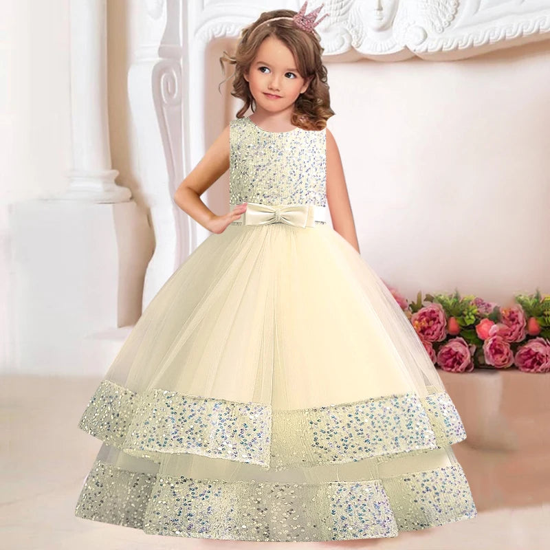 New Princess Flower Girls1st communion dress Wedding Gown children's gauze lace birthday party dinner ball big butterfly dress