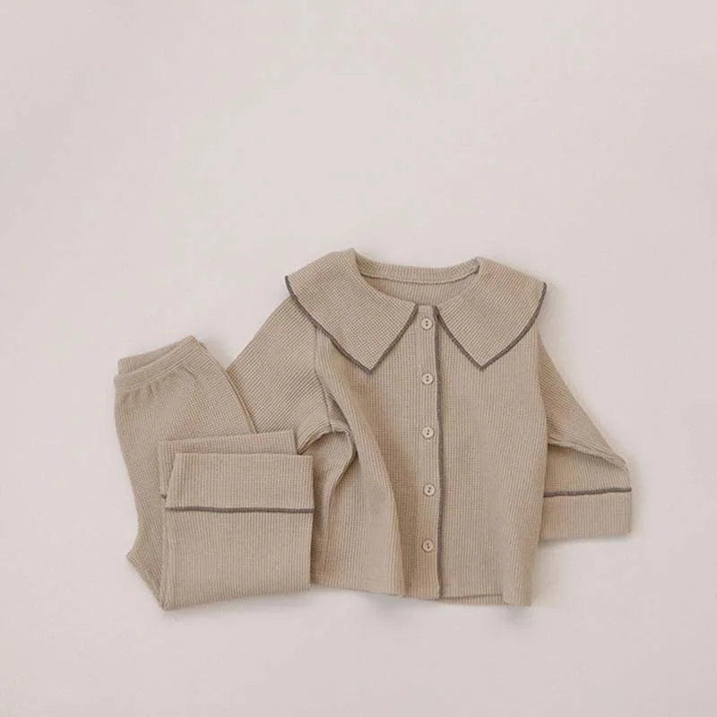 Autumn Baby's Sets Waffle Baby Girls Boys Clothes Set Pajamas Home Wear Children's Casual Long Sleeve Two Piece Set