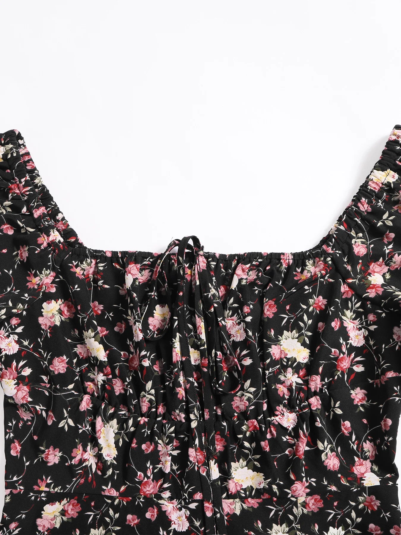 Women's Boho Curvy Holiday Outfits Frenchy Style Ditsy Floral Print Ruched Split Thigh Milkmaid Puff Sleeve Square Neck Dress