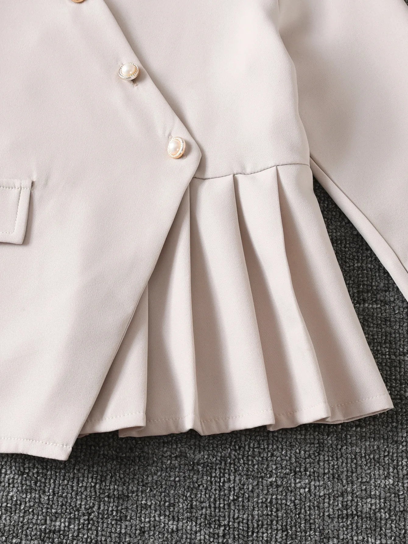 6-14Y Kids Fashionable Suit For Girls Slant Collar Beige Irregular Coat and Suit Trousers Spring Fall Kids Blazer Girls Outfits