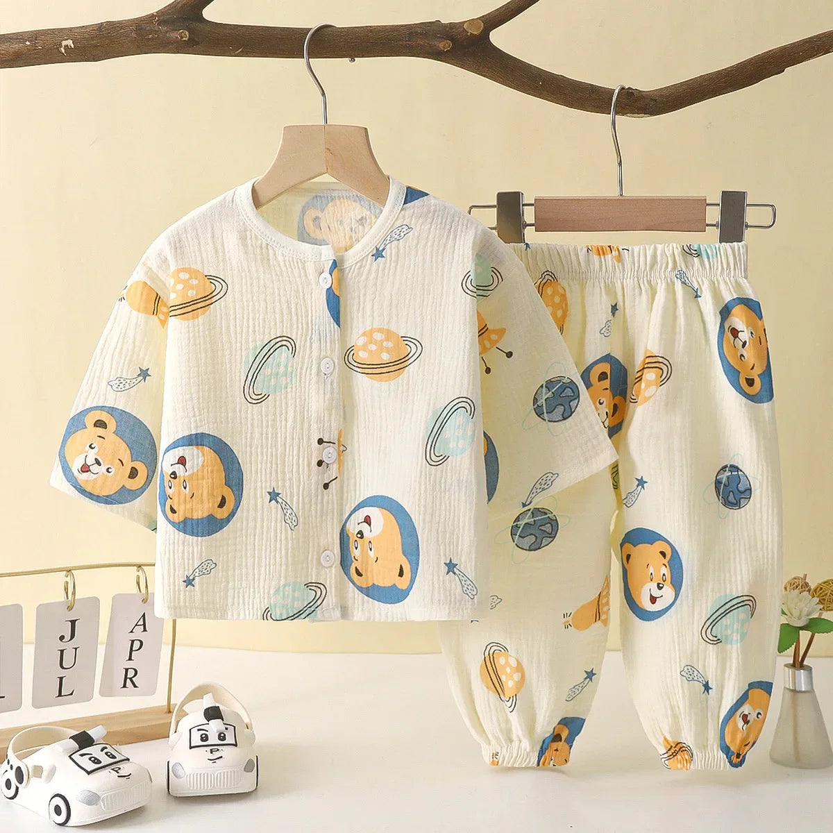 Tops+Pants Home Wear 2PCS Children Long Sleeve Pajamas Suits Boys Girls Sets Baby Cotton Yarn Clothes Sleepwear Outfits Kids