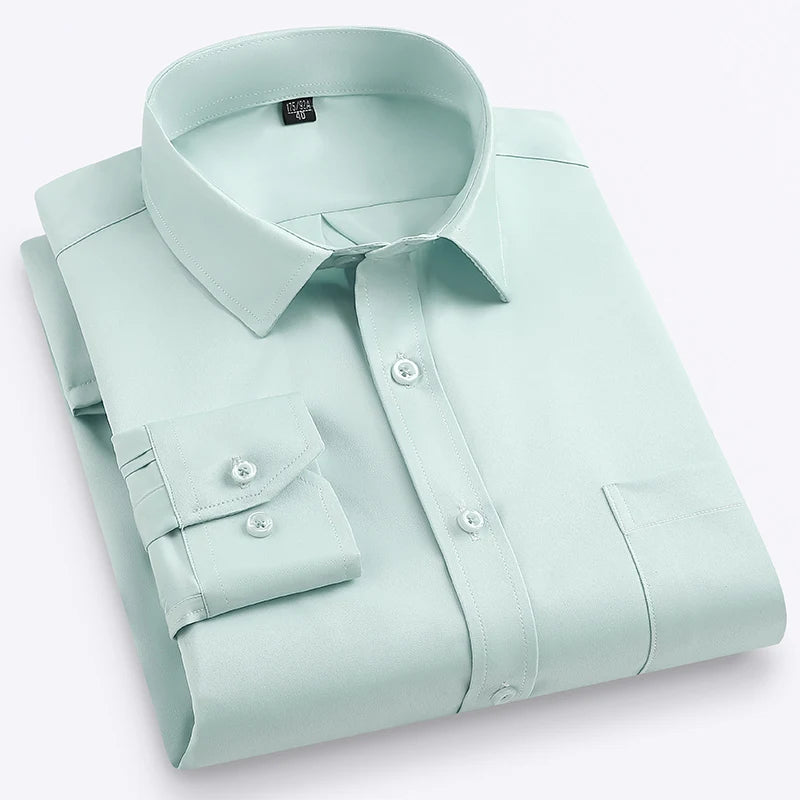 Plus Size M-7XL Elasticity Shirt Men Long Sleeve Slim Fit Casual Solid Color Luxury Shirt Social Formal Dress Shirts Man Clothes