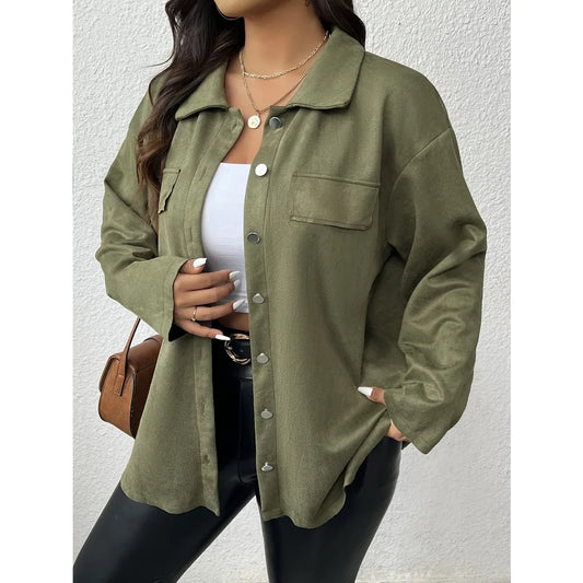 Upgraded plus size Women's clothing Shirt with Metal Buttons Long Sleeve Coat High-End Lapel Shirt Simple Casual Women's Top