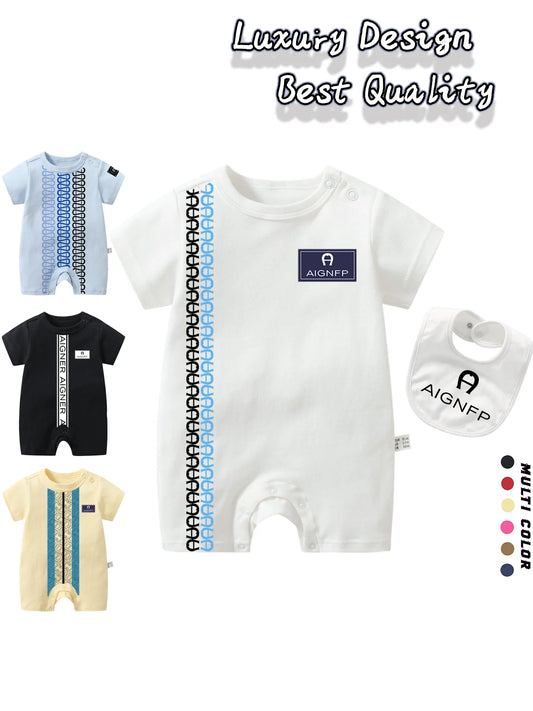 Summer Newborns Jumpsuit %100 Cotton Baby Clothes 2025 New Toddler Boys Rompers Bib scarf Set Infant Soft Short sleeve Bodysuits