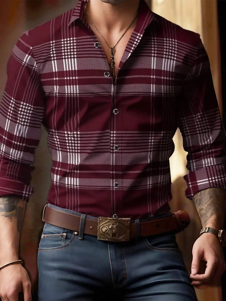 Men's Long Sleeve Plaid Shirt, Classic Fit, Button-Down Collar, All-Season Casual & Business Wear