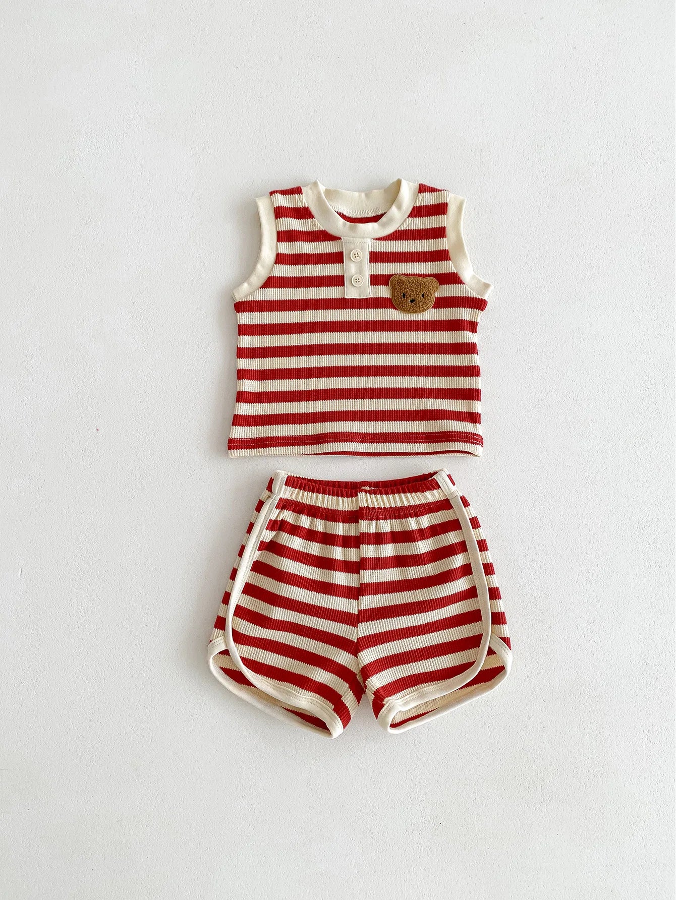 MILANCEL 2024 New Baby Clothes Set Sleeveless Tee And Shorts Boys Tracksuit Waffle Bear HeadGirls Clothing Set