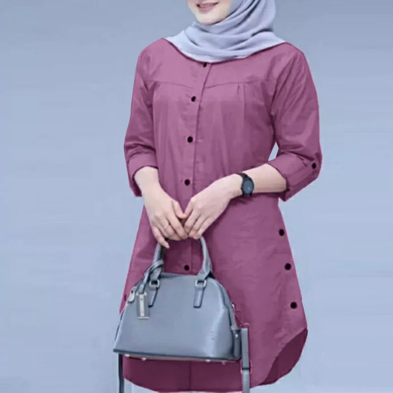 ZANZEA Women Casual Loose Rounded Hem Shirts Long Sleeve Long