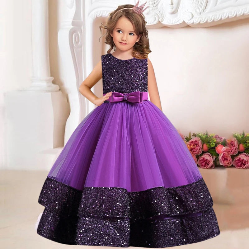 New Princess Flower Girls1st communion dress Wedding Gown children's gauze lace birthday party dinner ball big butterfly dress