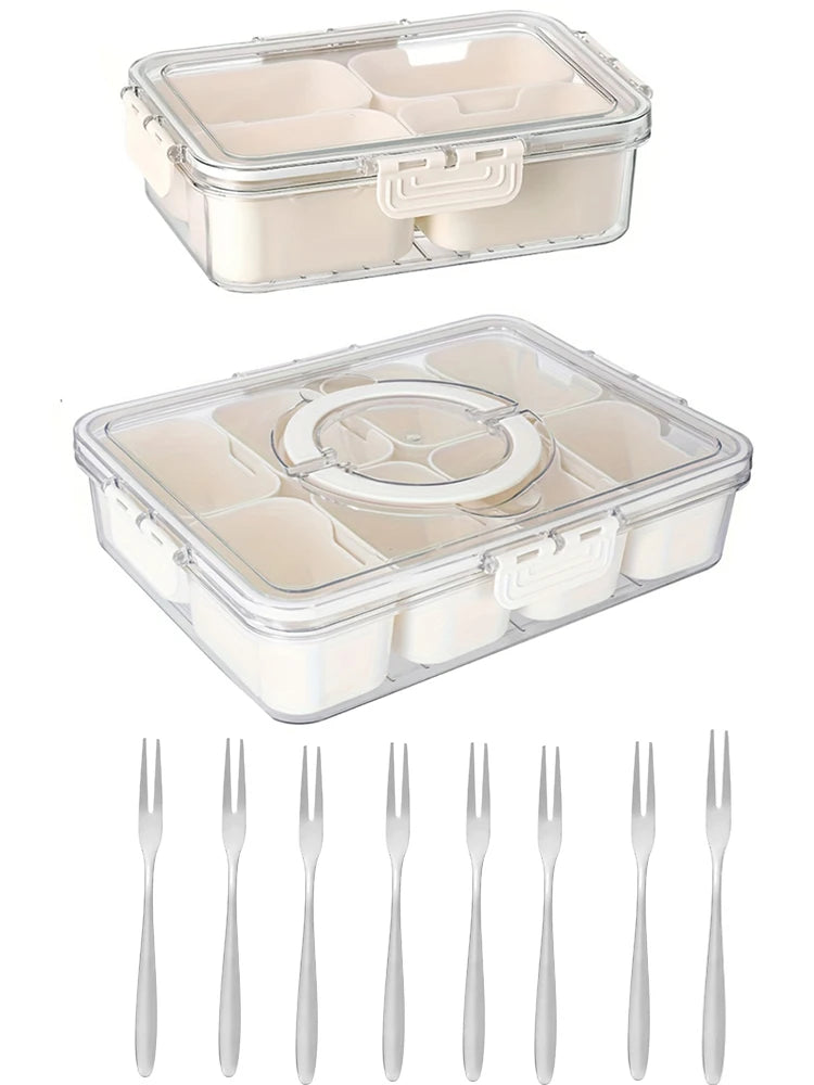 4/8 Grids Snackle Box Container Divided Serving Tray with Lid and Handle Portable Snack Platters for Fruits Snacks Perfect