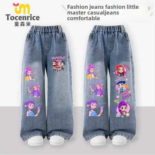 Kpop witch hunters children's jeans girls spring and autumn new straight trousers girls casual pants tide