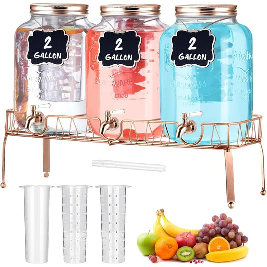 BestsellerBestseller3 pcs 2 gallon glass drink dispenser with stand and lid mason jar beverage dispenser with stainless steel sp