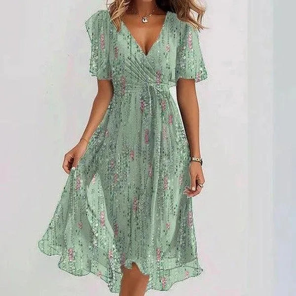 2026 Summer New Loose Casual Shuya V-neck Floral New Hot Selling Printed Dress