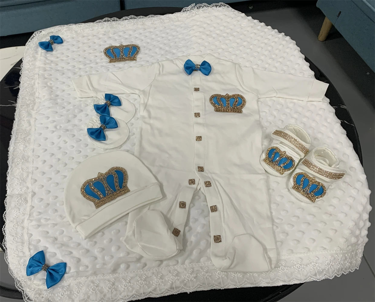 Baby Girl Boy Princess Prince Hospital Exit Newborn Bling Outfits Baby Bottles Gift Set Baby Shower Gift 5pcs Crown Romper