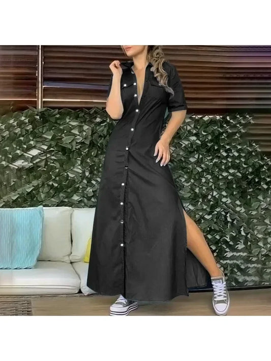 0XL-5XL Plus Size New Women's Denim Dress Solid Color Oversized Dress Elegant Party Dress for Women Plus Size Women Clothing