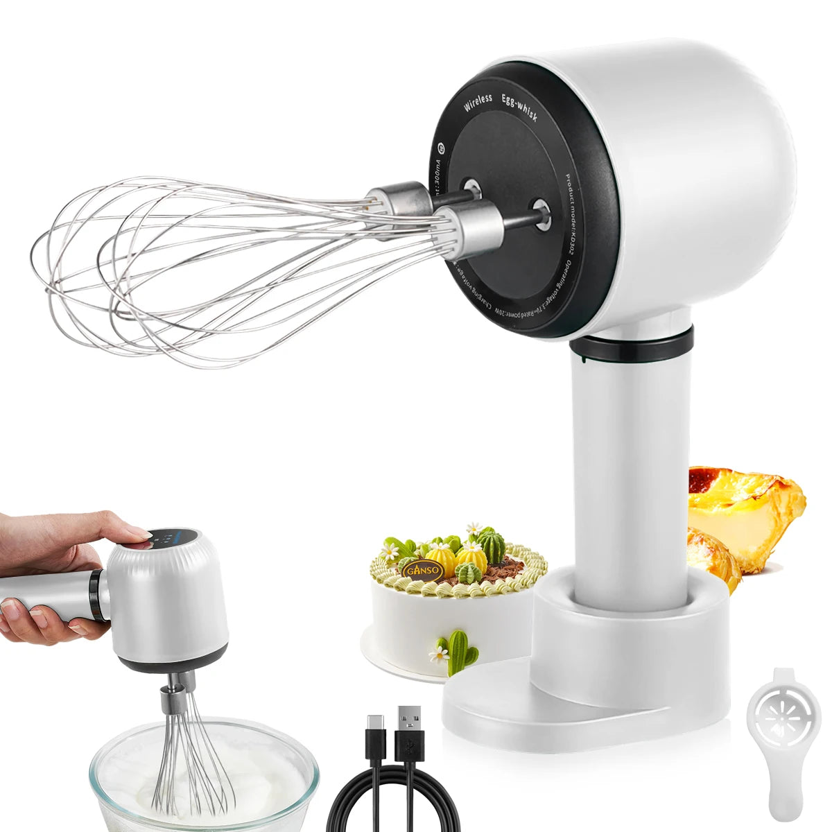 Electric Whisk Twin Stick Model Electric Milk Froth USB Rechargeable 1200mAh 3 Speed Electric Mixer Cake Baking Kitchen Tools