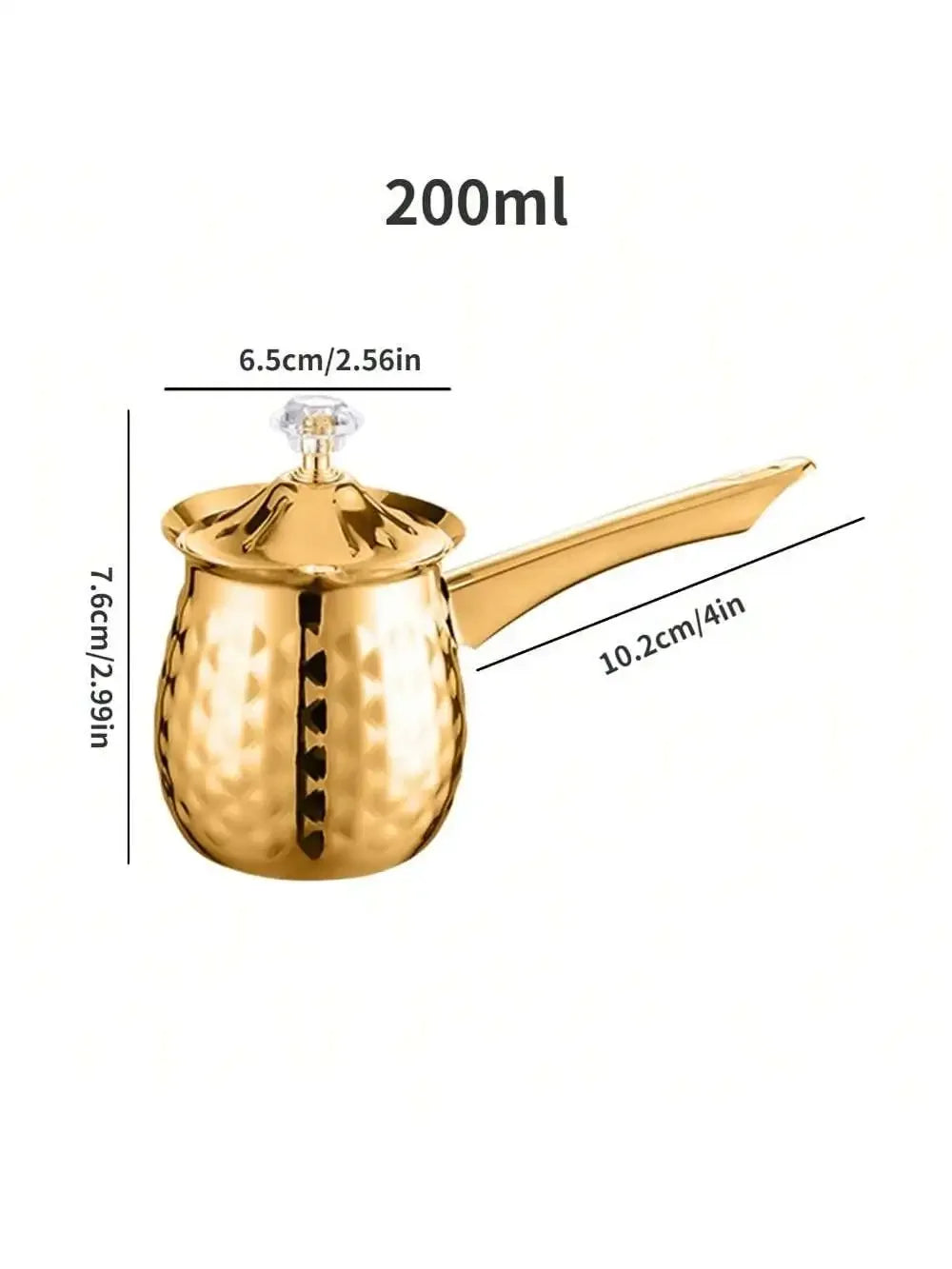 Gold Hammered Milk Pot Stainless Steel Turkish Coffee Pot with Lid Long Handle Saucepan Butter Melting Pot Kitchen Tools