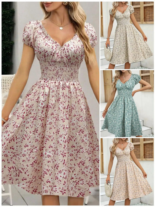 New European and American cross-border fashion women's vintage floral French-style dress