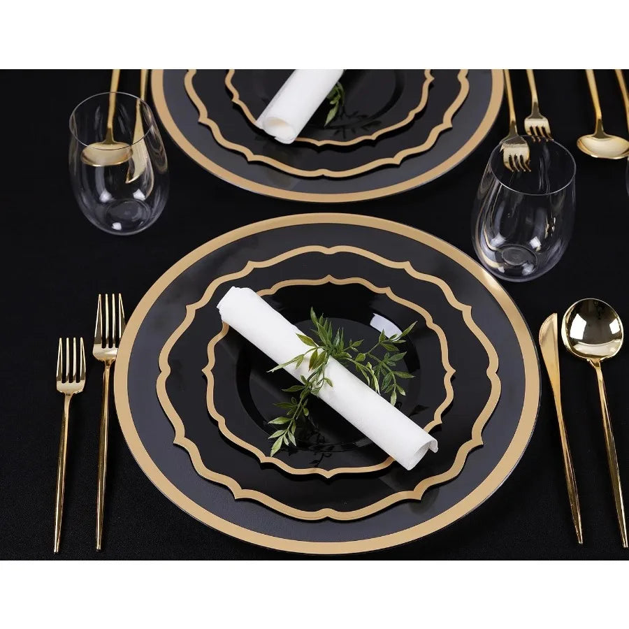 32Piece Elegant Disposable Plastic Plates Combo Set for Sophisticated Events: Includes 16 HeavyDuty Dinner Plates and 16 Stylis