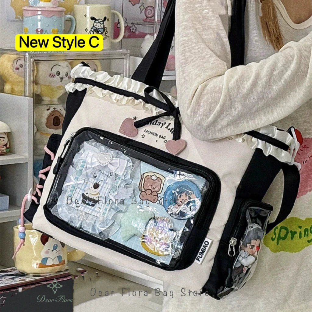 New Y2K Cute Japanese Ita Bag Lolita Girl Transparent Shoulder Tote Bag Large Capacity Crossbody Casual Bag DIY Display Handbags