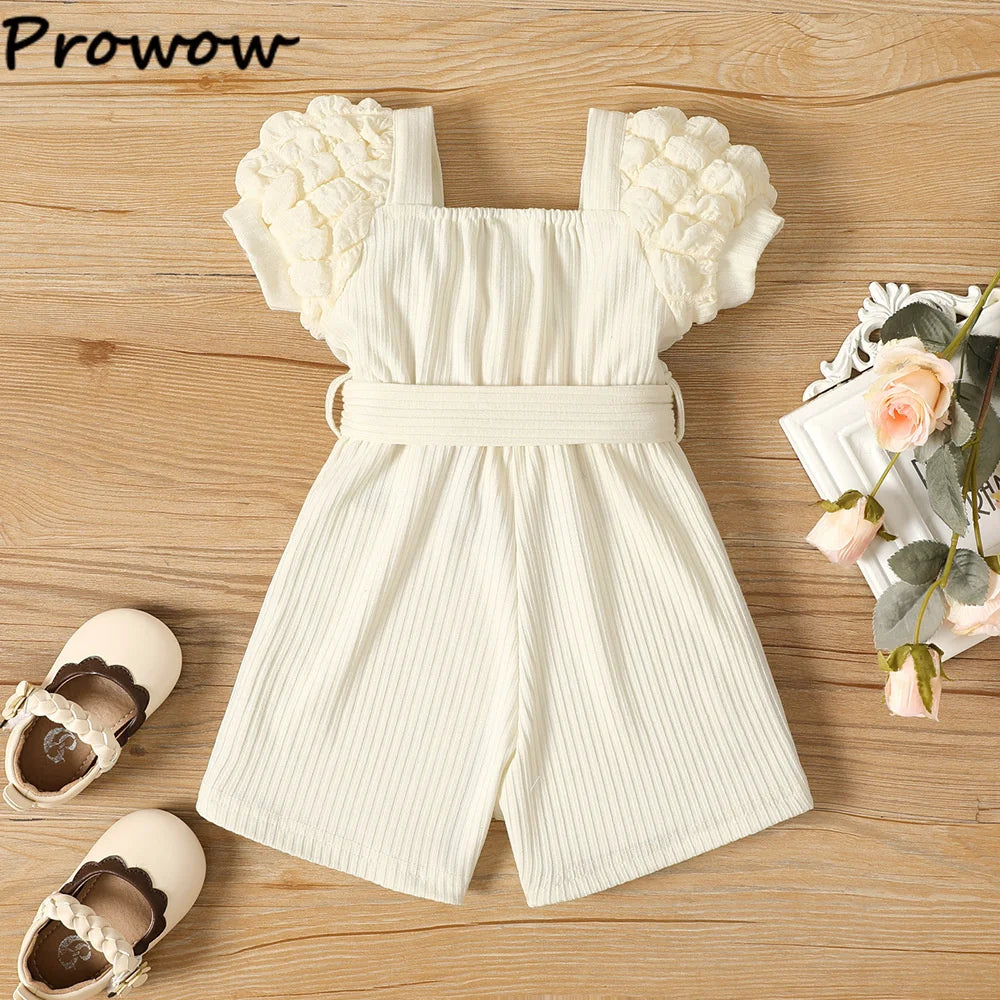 Prowow 3-24M Baby Jumpsuit For Girls Kids Puffy Sleeve Plaid Belted Korean Baby Romper Girls 2pcs Newborn Birth Clothes