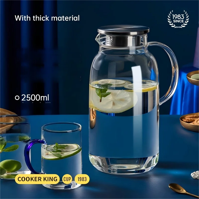 Cooker king 2.5L Large Capacity Glass Teapot Heat Cold Resistant with Stainless Steel Lid Filter, Eagle-Spout Transparent Kettle