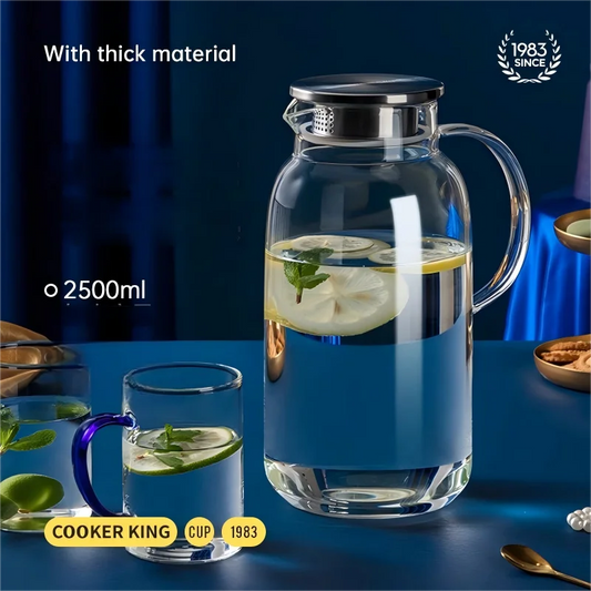 Cooker king 2.5L Large Capacity Glass Teapot Heat Cold Resistant with Stainless Steel Lid Filter, Eagle-Spout Transparent Kettle