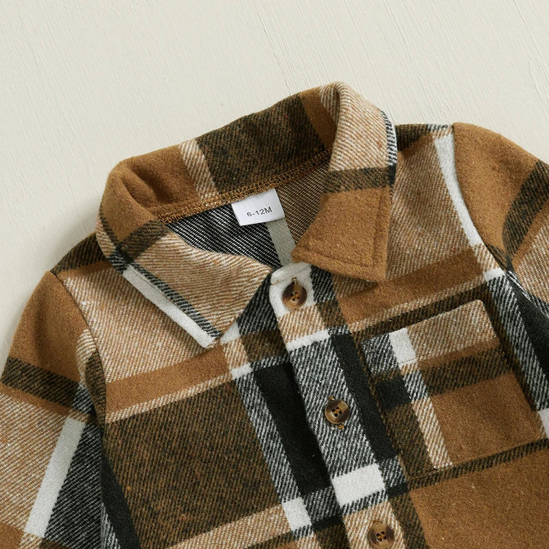 1-5Years Kids Baby Boy Autumn Clothes Outfits Plaid Print Long Sleeve Shirt and Elastic Band Pants 2 Piece Sets for Toddler