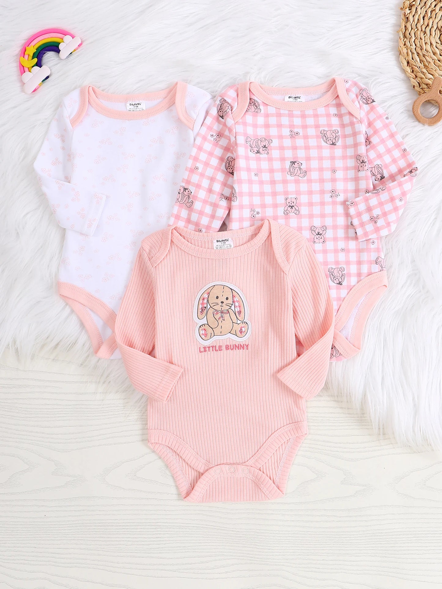 3PCS Baby girl onesie New style baby girl clothes Spring/Autumn long-sleeved onesie Cotton fabric Suitable for 0-9months