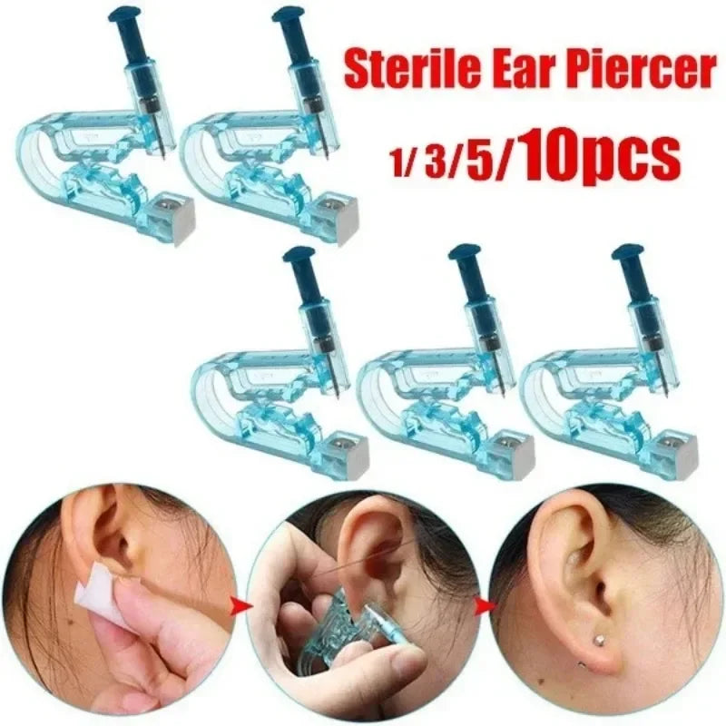 10 Pcs Disposable Sterile Ear Piercing Set Cartilage Tragus Helix Piercing Gun No Pain Piercer Tool Machine Kit Stud Jewelry