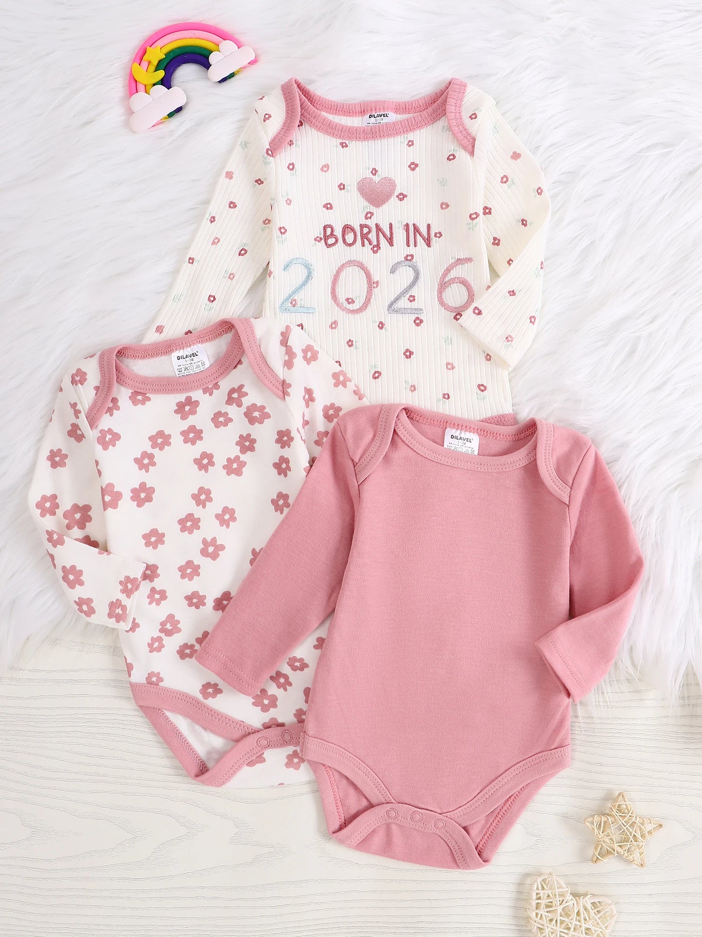 3PCS Baby girl onesie New style baby girl clothes Spring/Autumn long-sleeved onesie Cotton fabric Suitable for 0-9months