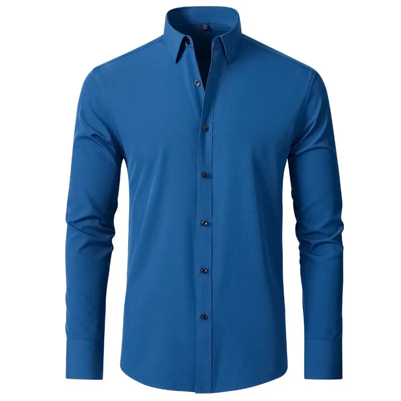 6xl New summer black White men's shirt elastic force non-iron long-sleeved business casual Oversize shirt  mercerized vertical