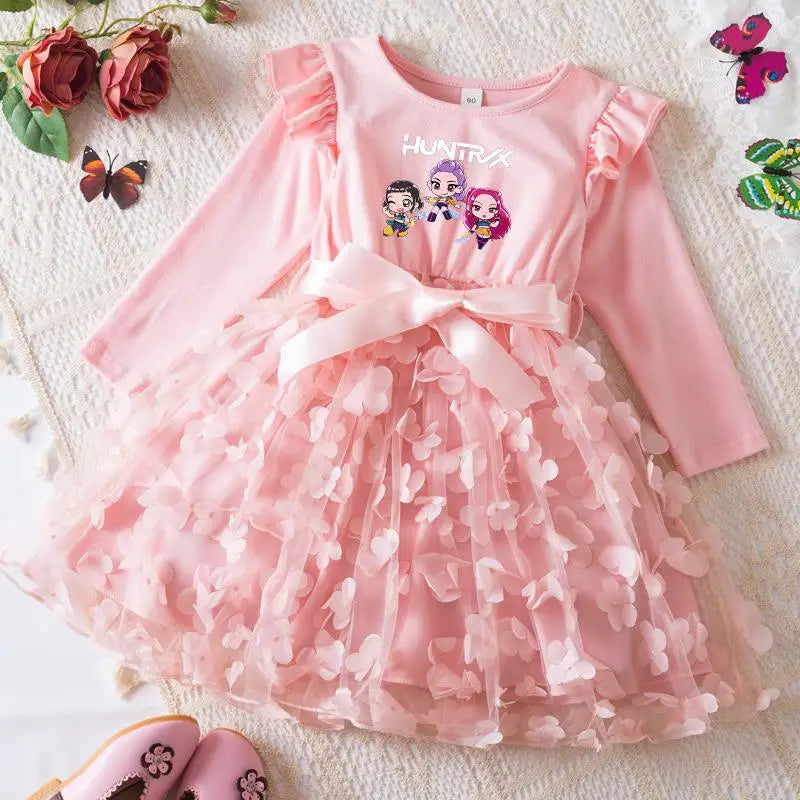 K-Pop Hunters Zoey Mira Rumi Girl Long Sleeve Princess Dress Butterfly Kid Casual Spring Beautiful Birthday Party Dress 2-6Y