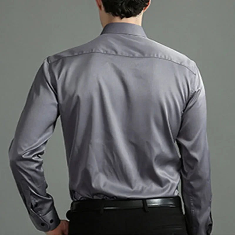 6xl New summer black White men's shirt elastic force non-iron long-sleeved business casual Oversize shirt  mercerized vertical