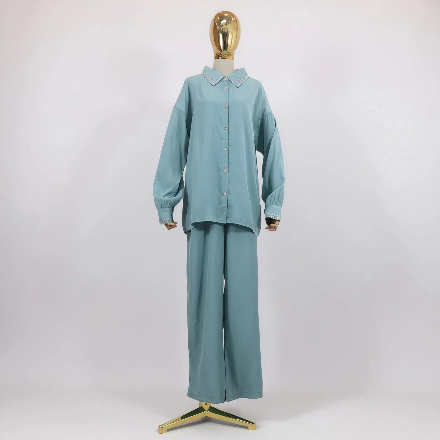 Femme Musulmane Ensembles Casual Women Solid Color Tops and Pants 2 Pieces Set Dubai Kaftan Abaya Islam Clothing Eid Shirt Suits