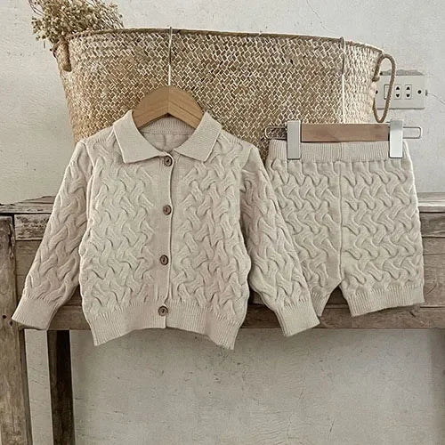 2024 New Autumn Newborn Baby Girls Clothing Set Long Sleeved Solid Color Knitted Pullover+Pants Toddler Baby Girl Clothes Suit